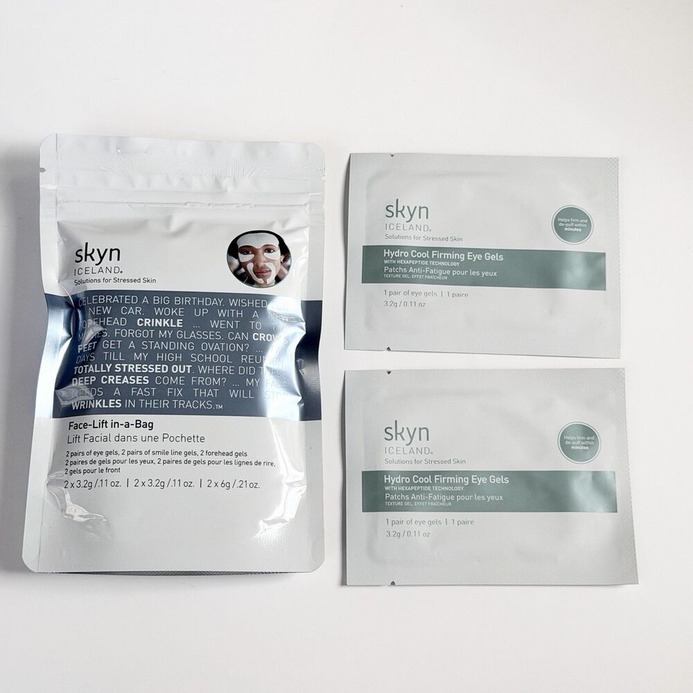 skyn ICELAND Face-Lift in-a-Bag 6Pc Kit + 2 Extra Hydro Cool Eye Gels NEW SEALED